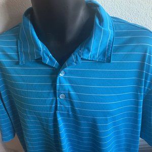 Nike Golf Turquoise Blue White Striped Men's Classic Polo Shirt Size XL silky